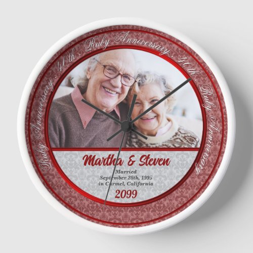 40th Ruby Wedding Anniversary Photo and Name Clock