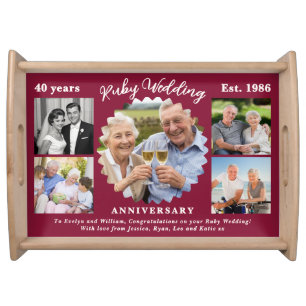 40th Ruby Wedding Anniversary Photo Collage Serving Tray