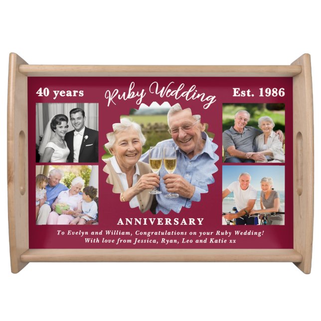40th Ruby Wedding Anniversary Photo Collage Serving Tray (Front)