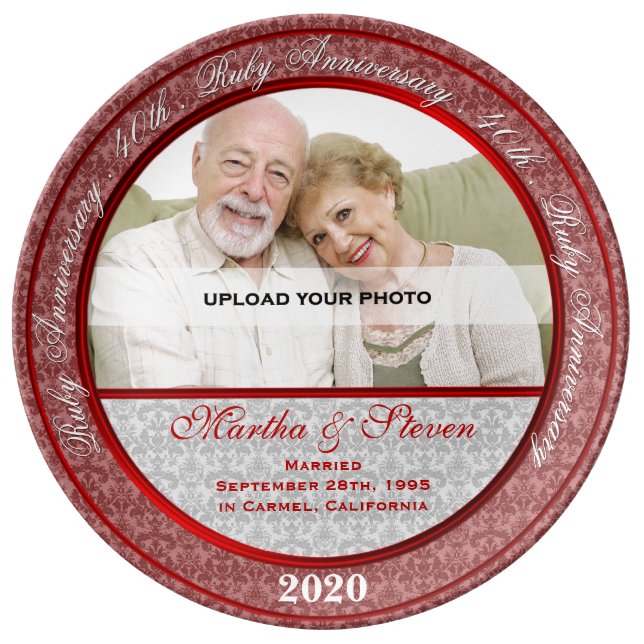 40th Ruby Wedding Anniversary Photo Dinner Plate (Front)