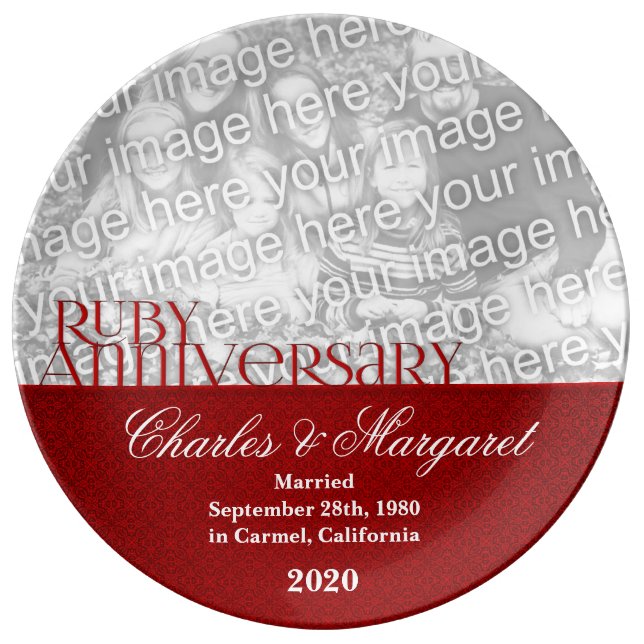 40th Ruby Wedding Anniversary Photo Dinner Plate (Front)