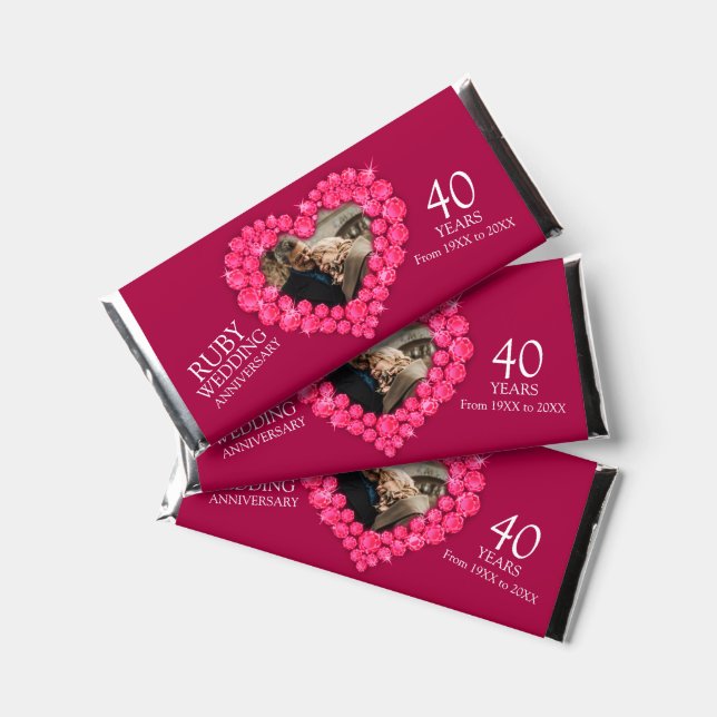 40th Ruby wedding anniversary photo heart Hershey Bar Favors (Front)