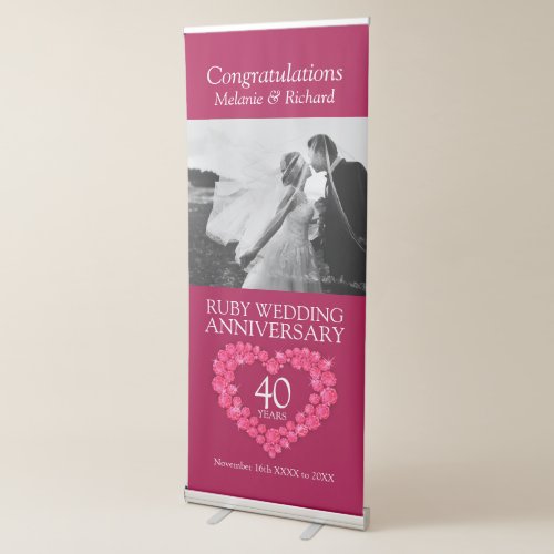 40th ruby wedding anniversary photo heart retractable banner