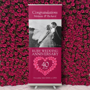 40th ruby wedding anniversary photo heart retractable banner