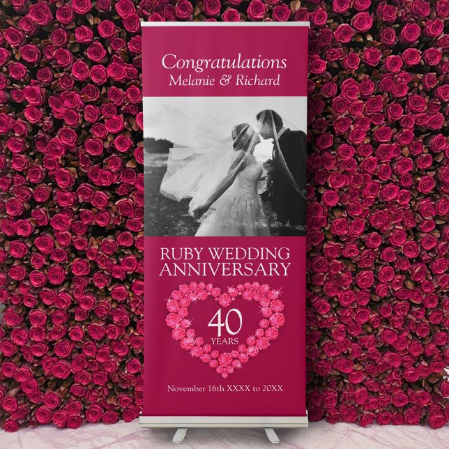 40th ruby wedding anniversary photo heart retractable banner (Creator Uploaded)
