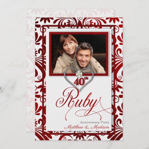 40th Ruby Wedding Anniversary Photo Invitation