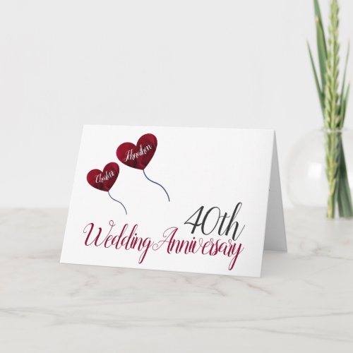 40th Ruby Wedding Anniversary red balloon  Card
