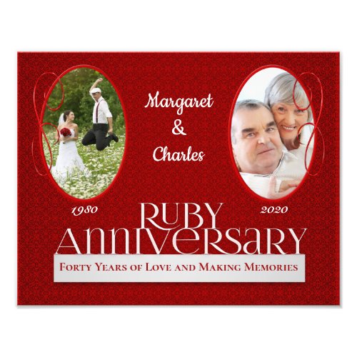 40th Ruby Wedding Anniversary Red Damask Photo Print