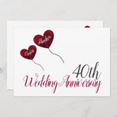 40th Ruby Wedding Anniversary red heart balloon Invitation (Front/Back)