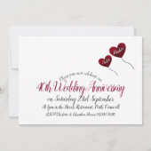 40th Ruby Wedding Anniversary red heart balloon Invitation (Back)