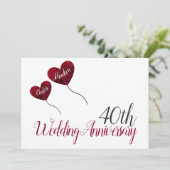 40th Ruby Wedding Anniversary red heart balloon Invitation (Standing Front)