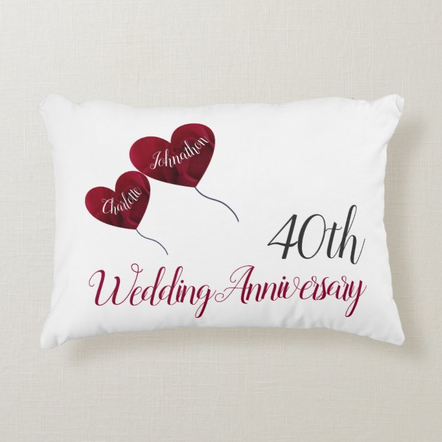 40th Ruby wedding anniversary red heart balloons Accent Pillow (Front)