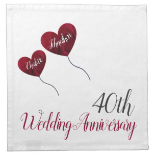 40th Ruby wedding anniversary red heart balloons Cloth Napkin