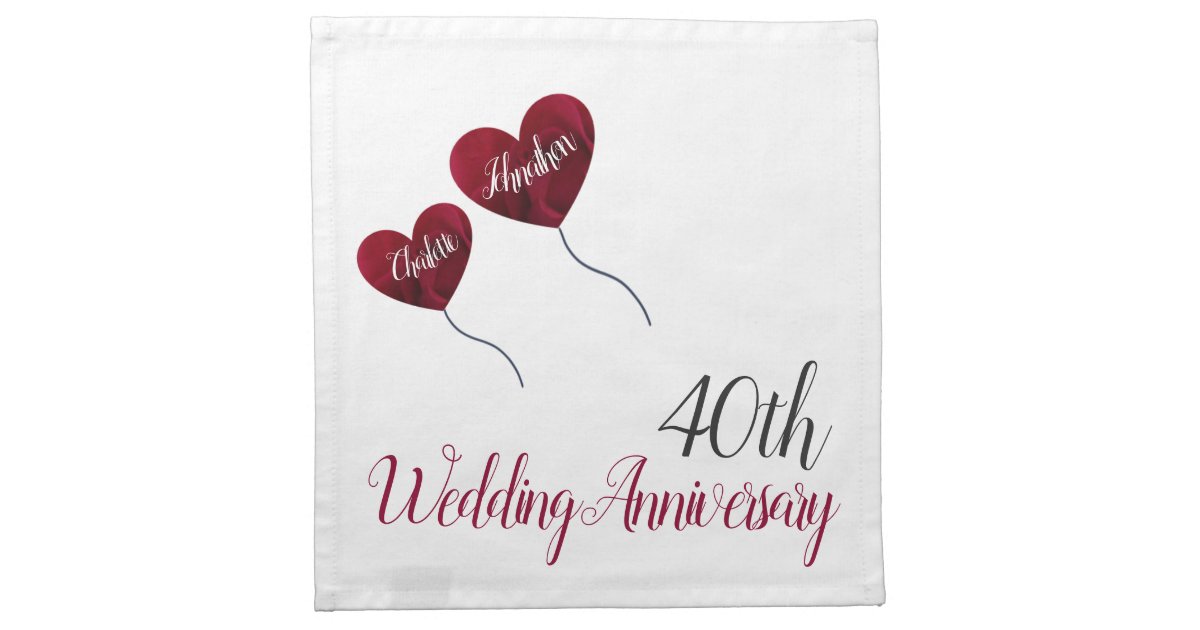 40th Ruby wedding anniversary red heart balloons Cloth Napkin | Zazzle
