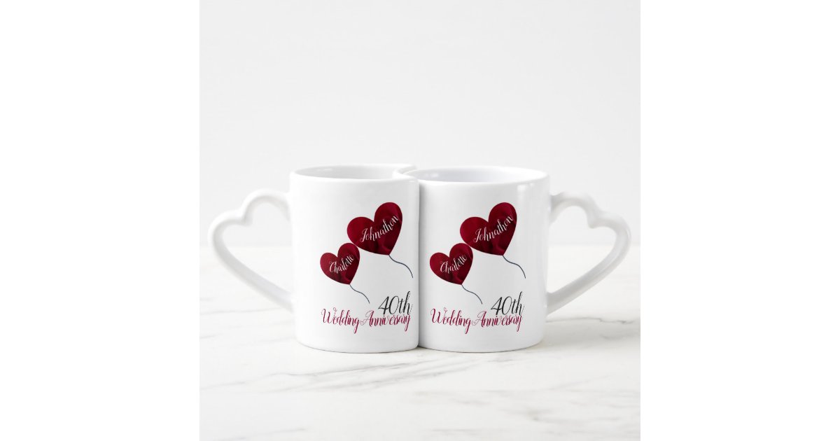 40th Ruby wedding anniversary red heart balloons Coffee Mug Set | Zazzle