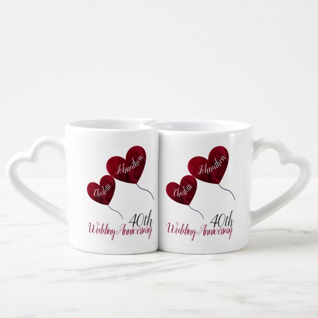 40th Ruby wedding anniversary red heart balloons Coffee Mug Set (Back Nesting)