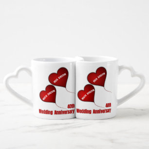40th Ruby wedding anniversary red heart balloons Coffee Mug Set