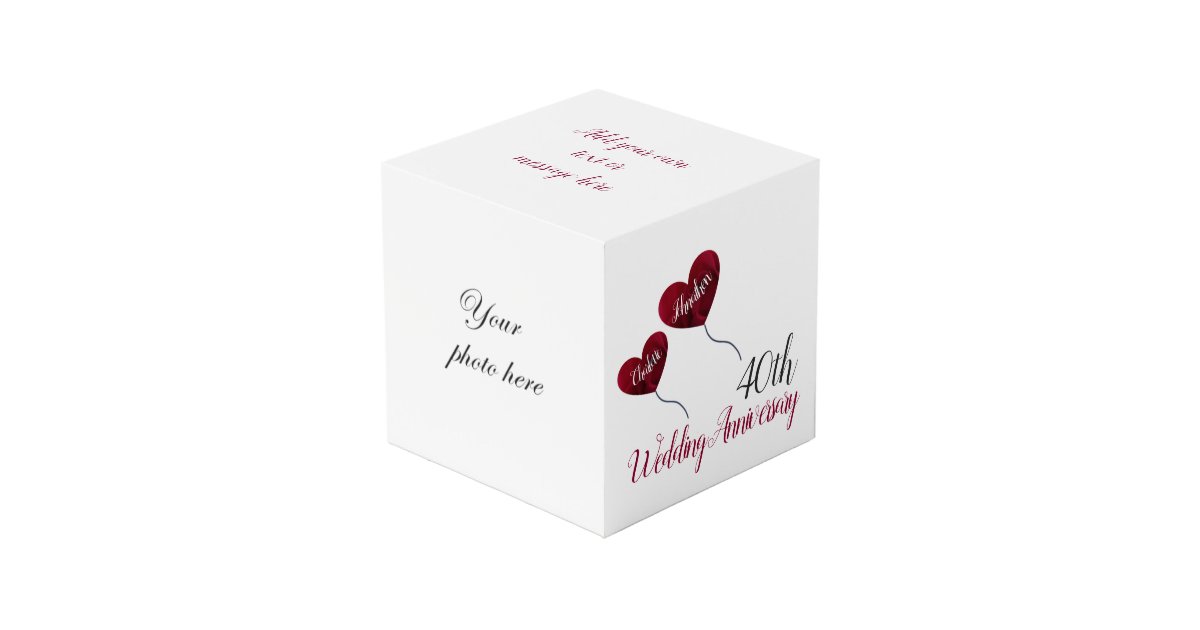 40th Ruby wedding anniversary red heart balloons Cube | Zazzle