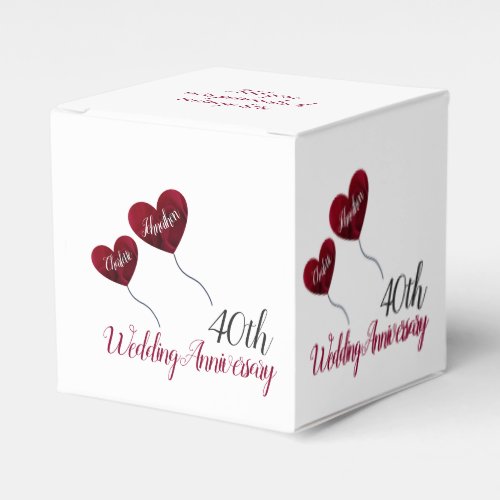 40th Ruby wedding anniversary red heart balloons Favor Boxes