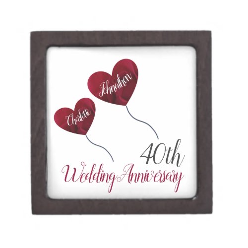 40th Ruby wedding anniversary red heart balloons Gift Box