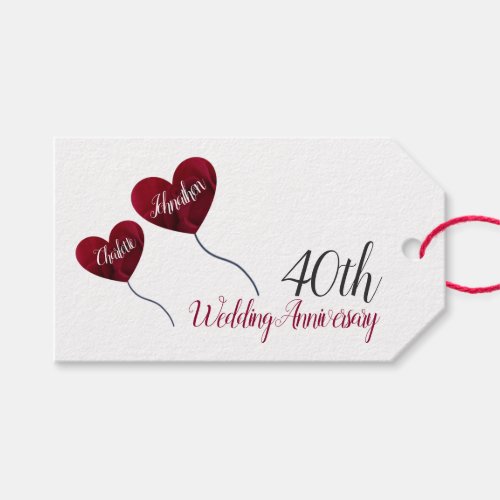 40th Ruby wedding anniversary red heart balloons Gift Tags