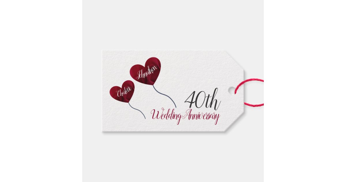 40th Ruby wedding anniversary red heart balloons Gift Tags | Zazzle