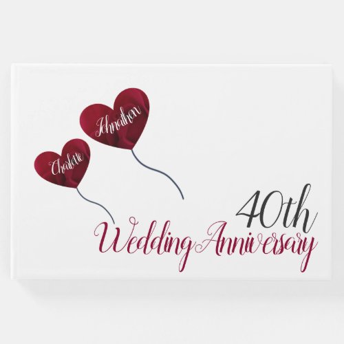 40th Ruby wedding anniversary red heart balloons Guest Book