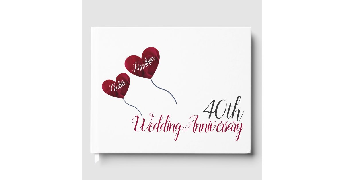 40th Ruby wedding anniversary red heart balloons Guest Book | Zazzle