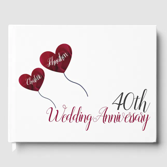 40th Ruby wedding anniversary red heart balloons Guest Book | Zazzle