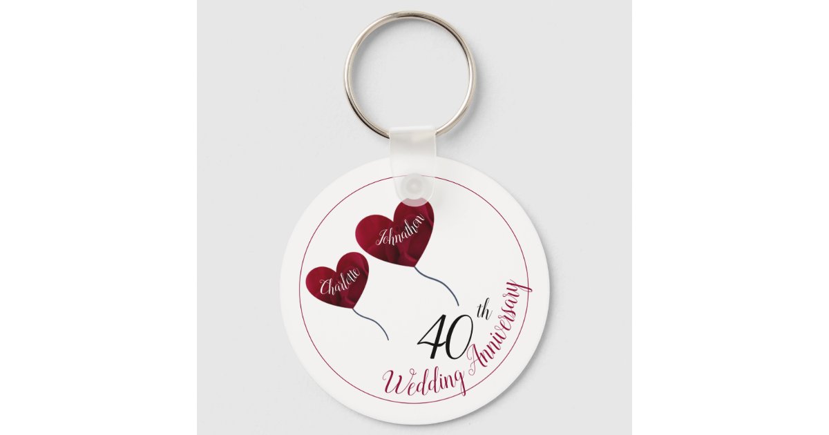 40th Ruby wedding anniversary red heart balloons Keychain | Zazzle