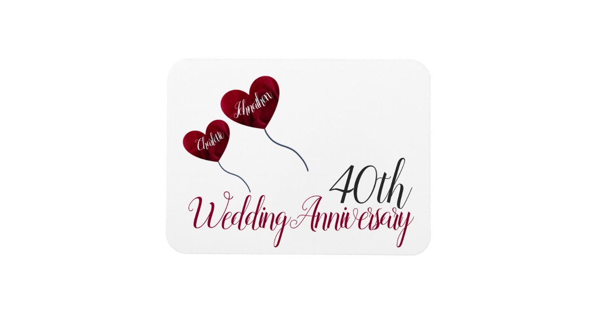 40th Ruby wedding anniversary red heart balloons Magnet | Zazzle