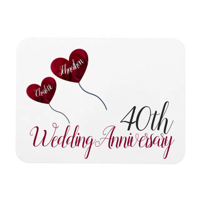 40th Ruby wedding anniversary red heart balloons Magnet | Zazzle