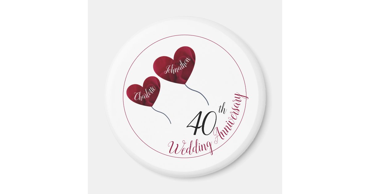 40th Ruby wedding anniversary red heart balloons Magnet | Zazzle
