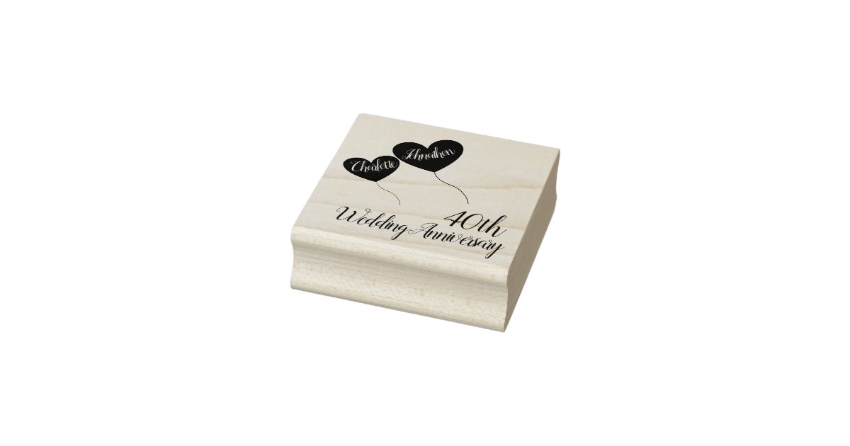 40th Ruby wedding anniversary red heart balloons Rubber Stamp | Zazzle