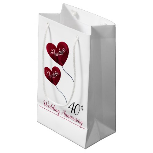 40th Ruby wedding anniversary red heart balloons Small Gift Bag