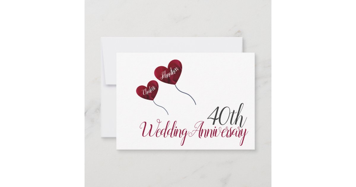 40th Ruby wedding anniversary red heart balloons Thank You Card | Zazzle