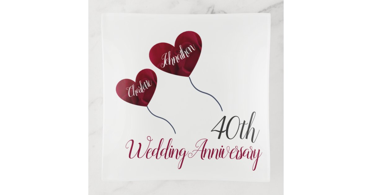 40th Ruby wedding anniversary red heart balloons Trinket Tray | Zazzle