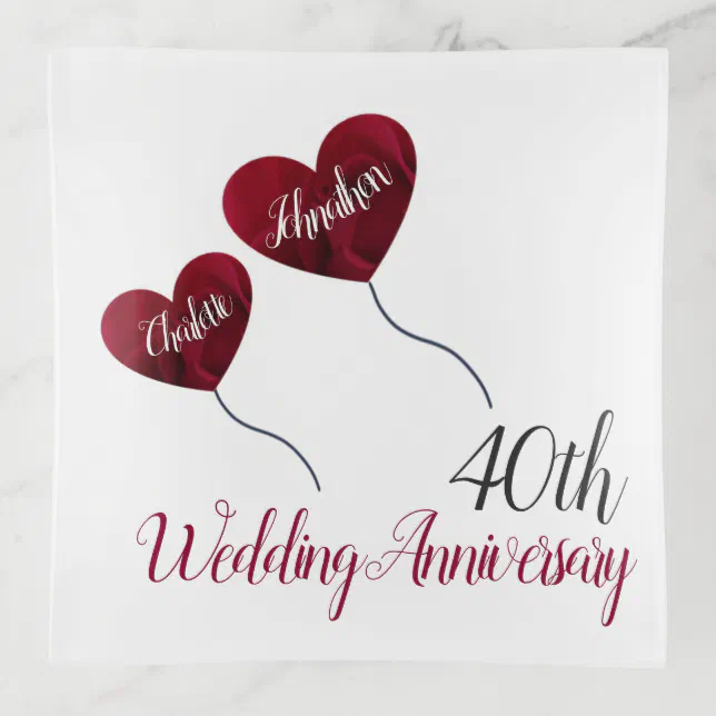 40th Ruby wedding anniversary red heart balloons Trinket Tray | Zazzle