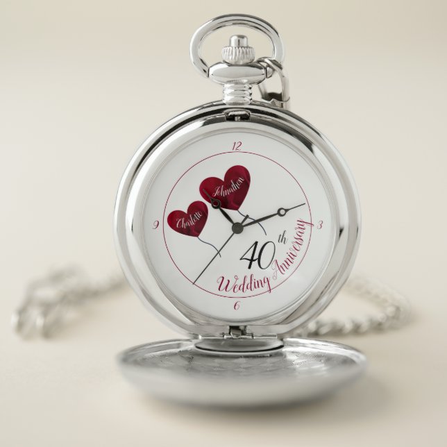 40th Ruby wedding anniversary red heart balloons W Pocket Watch (Inside)