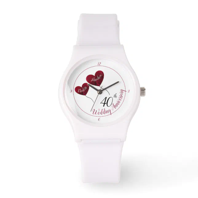 40th Ruby wedding anniversary red heart balloons Watch | Zazzle