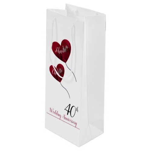 40th Ruby wedding anniversary red heart balloons Wine Gift Bag