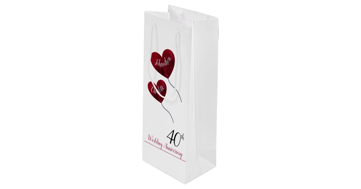 40th Ruby wedding anniversary red heart balloons Wine Gift Bag | Zazzle