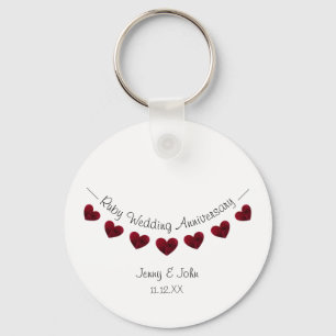 40th Ruby Wedding Anniversary red heart bunting Keychain
