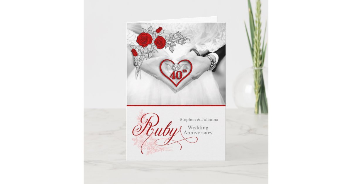 40th Ruby Wedding Anniversary Red Heart Card | Zazzle