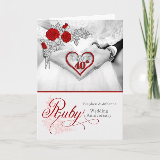 40th Ruby Wedding Anniversary Red Heart Card (Front)