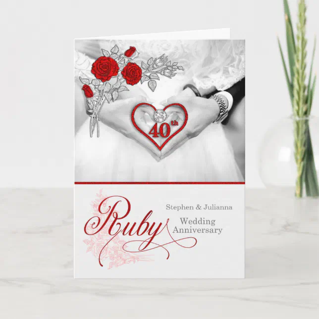 40th Ruby Wedding Anniversary Red Heart Card | Zazzle