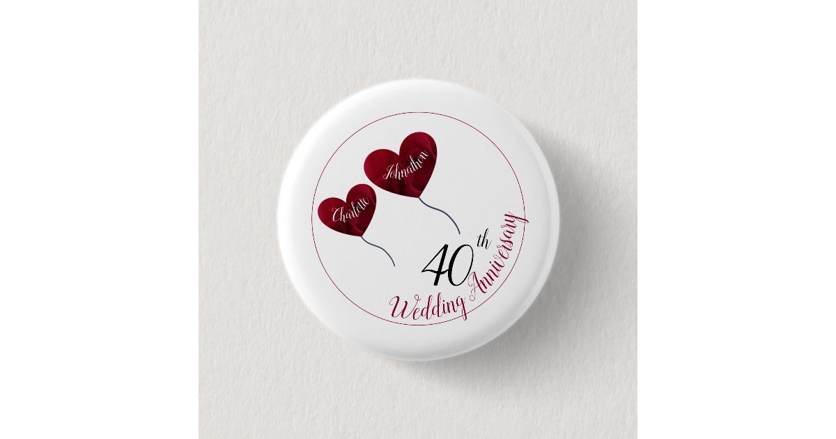 40th Ruby wedding anniversary red heart Magnet Button | Zazzle