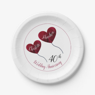 40th ruby wedding anniversary red heart necklace paper plates