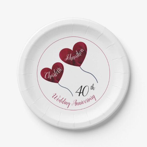 40th ruby wedding anniversary red heart paper plates