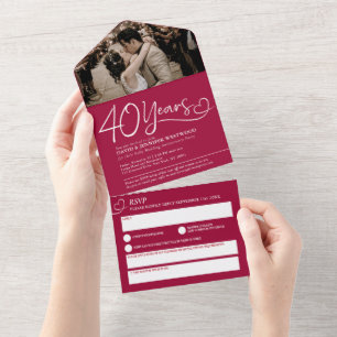 40th Ruby wedding anniversary red meal RSVP photo All In One Invitation